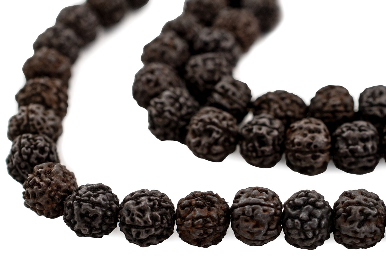 The Bead Chest Dark Brown Rudraksha Mala Prayer Beads: Premium Authentic Nepalese Wood Rosary for Meditation and Chanting, 10mm Full Strand